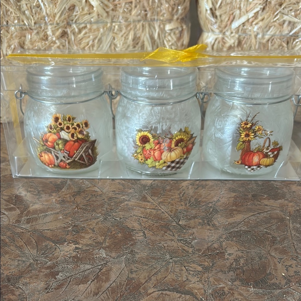 Autumn Harvest Frosted Etched Glass Jar Set - White
